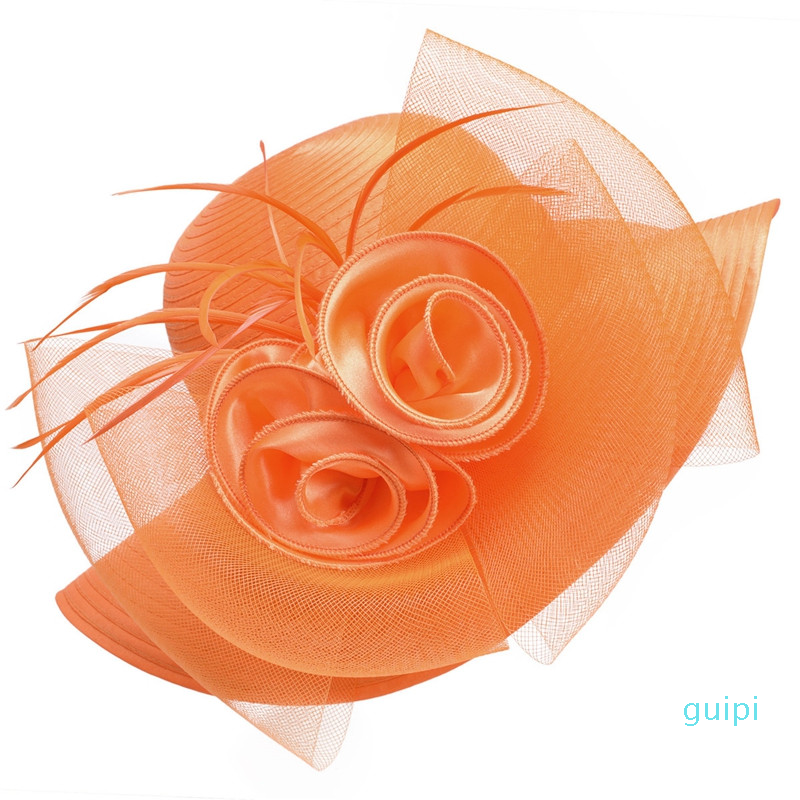 Lawliet Wide Brim Womens Satin Crin Feather Veil Flower Church Derby Race Tea Party Dress Hat A433