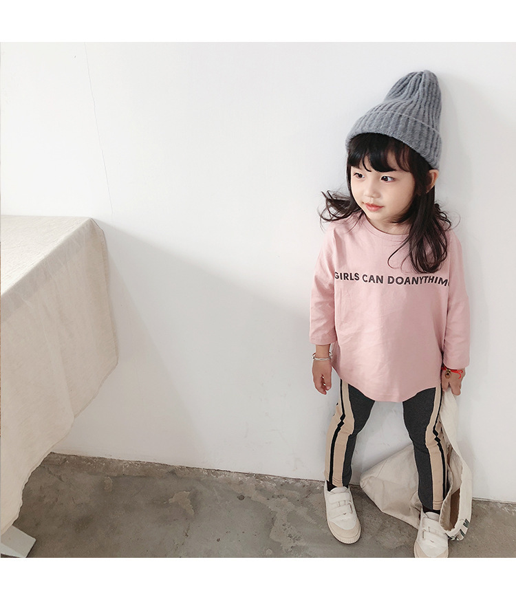 Autumn korean style baby girls cotton letters printed fashion T shirts kids loose casual Tees children base clothes tops 210508