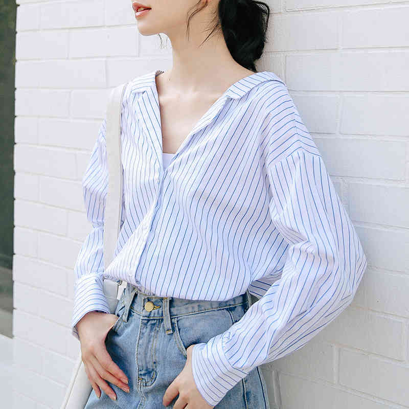Chic Backless Striped Blouse Women V Neck Batwing Long Sleeve Loose Shirt Lady Bow Tie Ladies Tops Blusa Feminina 210508