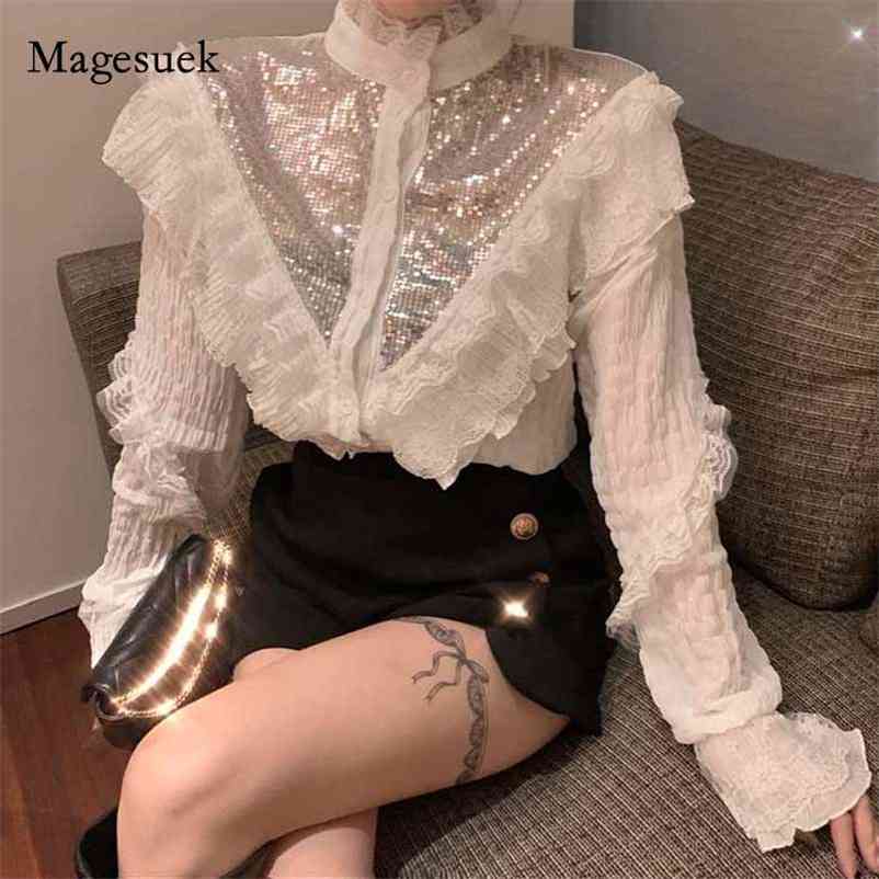 Autumn Women Vintage Korean Slim Ruffles Overalls for Retro Sequined Lace White Chiffon Blouse Ropa De Mujer 10954 210518, Black
Autumn Women Vintage Korean Slim Ruffles Overalls for Retro Sequined Lace White Chiffon Blouse Ropa De Mujer 10954 210518, Black