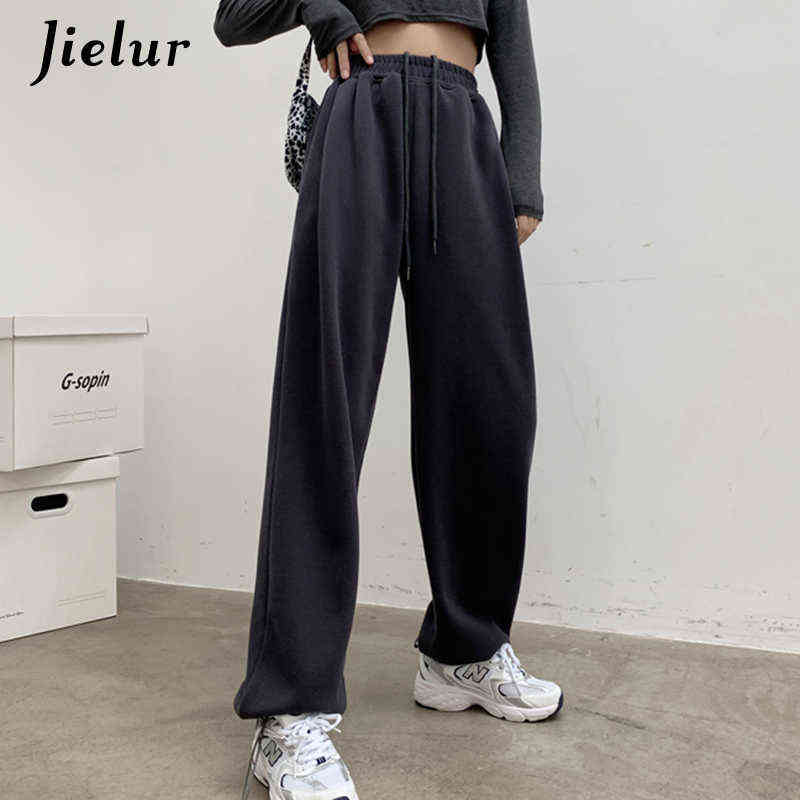 Jielur Korean White Blue Pants Women High Waist Loose Drawstring Harem Casual Comfortable Female Sports Street S-XL 211115