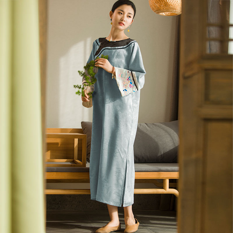 Johnature Women Chinese Style Patchwork Embroidery Dresses High Quality Robes Full Sleeve Spring Vintage Jacquard Dress 210521, Light blue
Johnature Women Chinese Style Patchwork Embroidery Dresses High Quality Robes Full Sleeve Spring Vintage Jacquard Dress 210521, Light blue