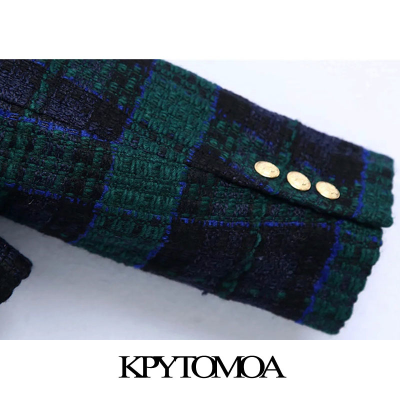 Women Fashion Double Breasted Tweed Cropped Blazer Coat Long Sleeve Female Outerwear Chic Vest Femme 210420