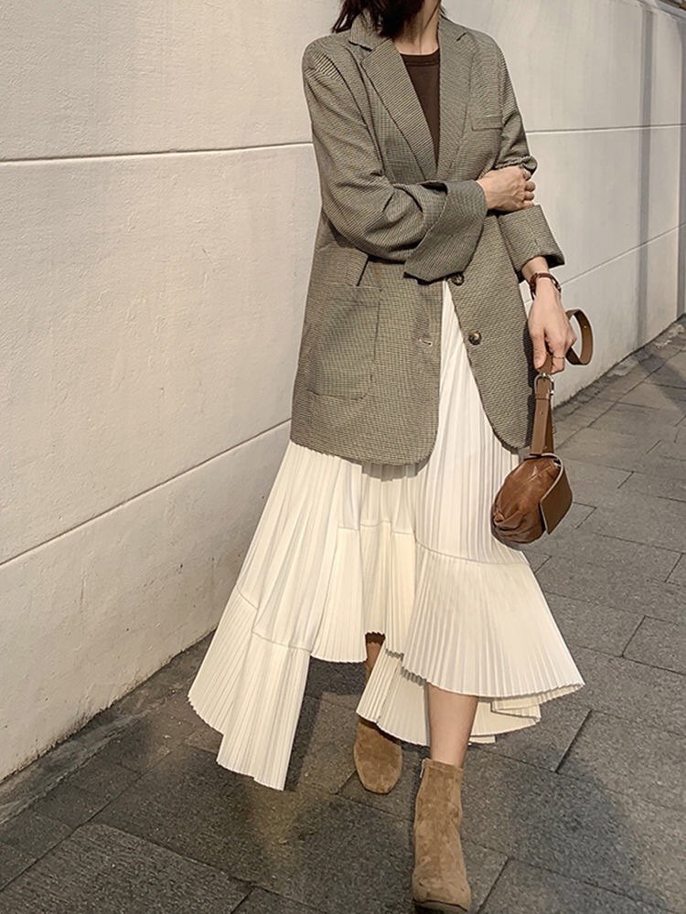 Irregular Long Pleated Skirts Womens Holiday Beach Boho Summer Elegant Ladies Chiffon High Waist 210421