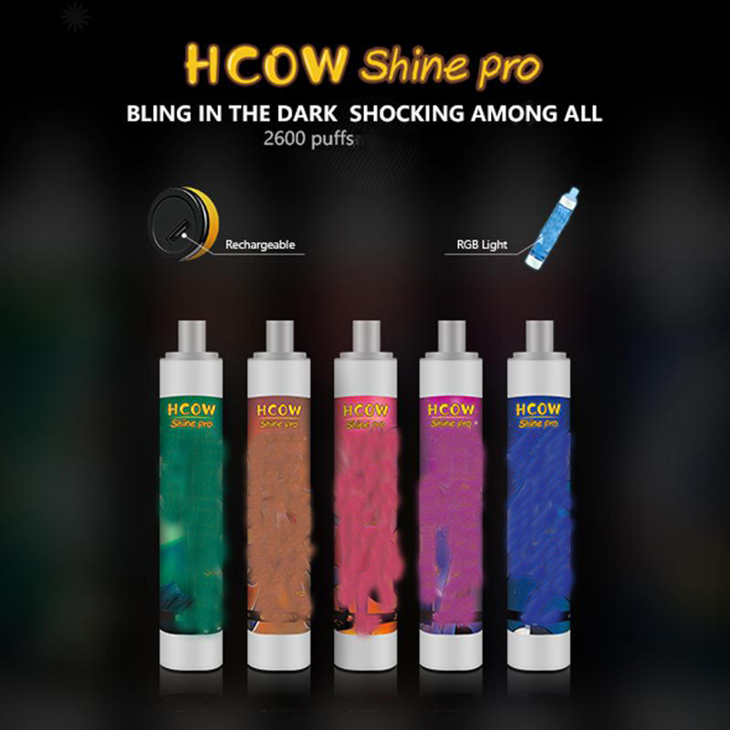 Original HCOW Shine Pro Disposable E Cigarettes Device 2600 Puffs 1100mAh Rechargeable Battery 6ml Prefilled Pod Cartridge Vape Pen Authentic VS Randm Dazzle
Original HCOW Shine Pro Disposable E Cigarettes Device 2600 Puffs 1100mAh Rechargeable Battery 6ml Prefilled Pod Cartridge Vape Pen Authentic VS Randm Dazzle