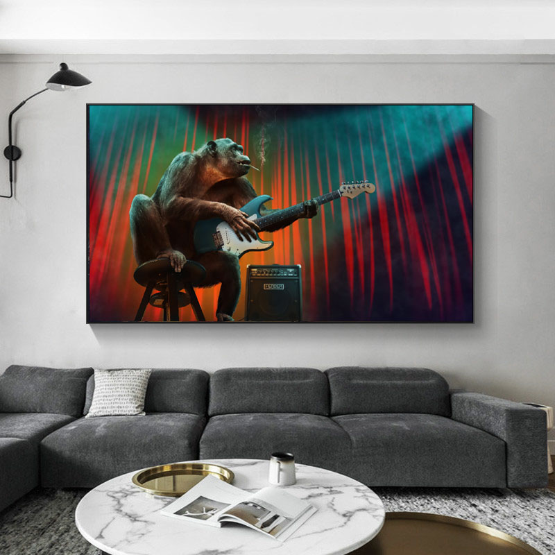 Large Size Canvas Painting Wall Art Funny Animal Poster Music Monkey Picture HD Print For Living Room Decoration Cuadros