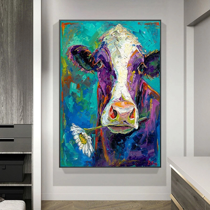 Oil Painting Printed on Canvas Prints Cow Flower Poster Wall Art Pictures For Living Room Modern Home Decor Indoor Decoration