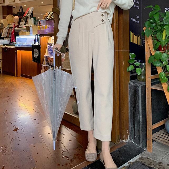 Women High Waist Cotton Straight Suit Pants Autumn Winter Ankle Length Three Buttom Pant Female LongTrousers Mujer Pantalon 210514