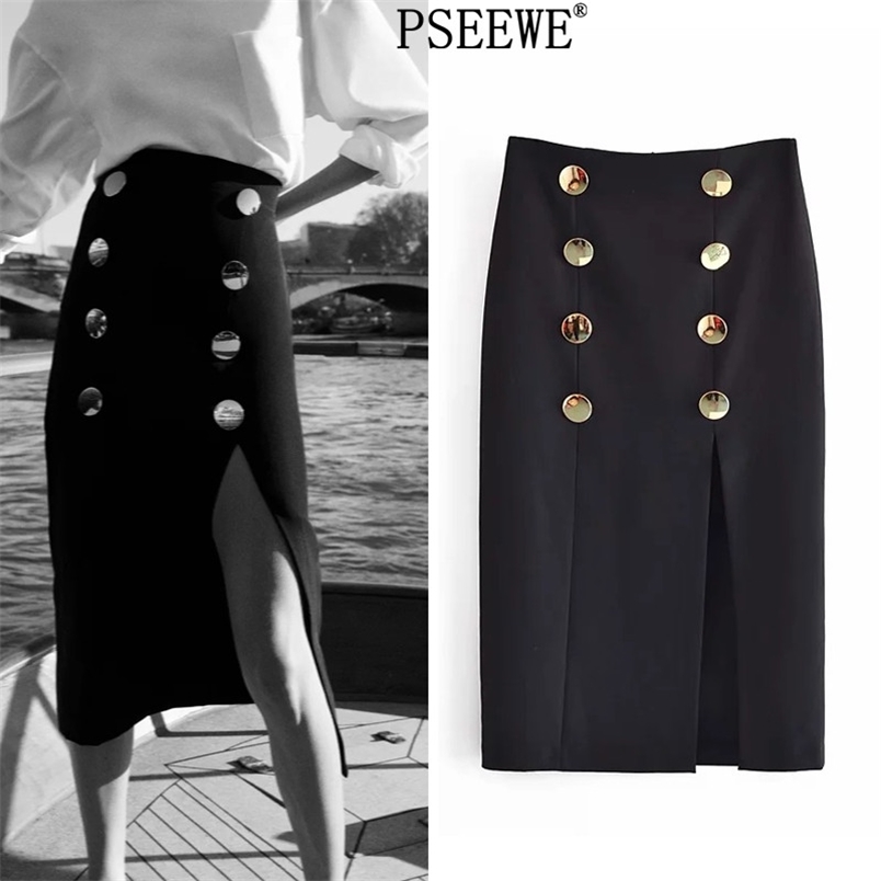 Women' Skirts Black Buttoned Pencil Midi With Side Slit High Waist Elegant Long Woman Vintage 210519
Women' Skirts Black Buttoned Pencil Midi With Side Slit High Waist Elegant Long Woman Vintage 210519