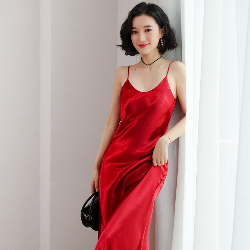Summer Dress Women Party Sexy Midi White Black Red Long V-neck Casual Korean Satin Silk Dresses 210428