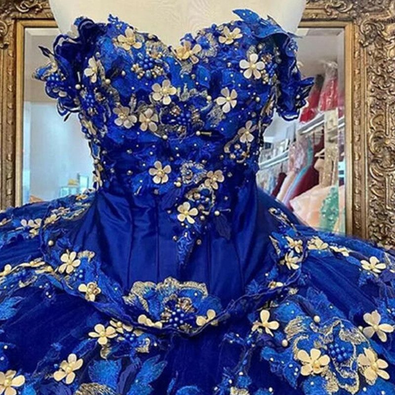 Royal Blue Quinceanera Dresses Sweetheart Flowers Prom Party Sweet 16 Ball Gown Plus Size Prom Party Gowns