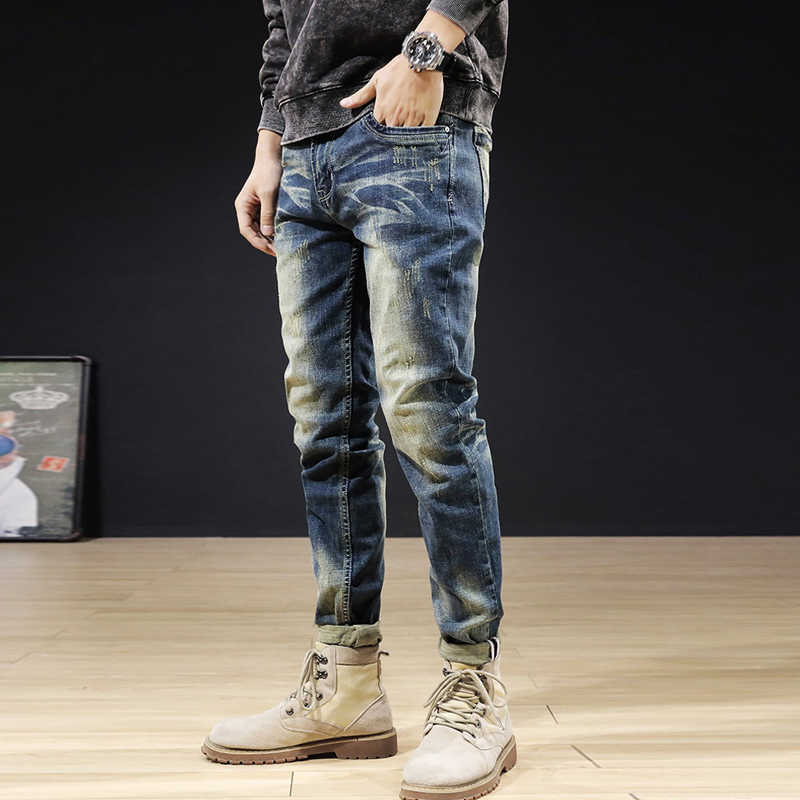 Italian Style Fashion Men Jeans Elastic Cotton Retro Blue Ripped Denim Trousers Streetwear Vintage Designer Slim Fit Long Pants
Italian Style Fashion Men Jeans Elastic Cotton Retro Blue Ripped Denim Trousers Streetwear Vintage Designer Slim Fit Long Pants