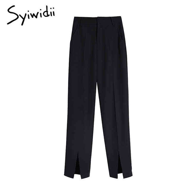 Syiwidii Flare Pants Women Trousers Front Split Leg Straight Ladies Work Korean Clothes Streetwear Black Bell Bottom 211115