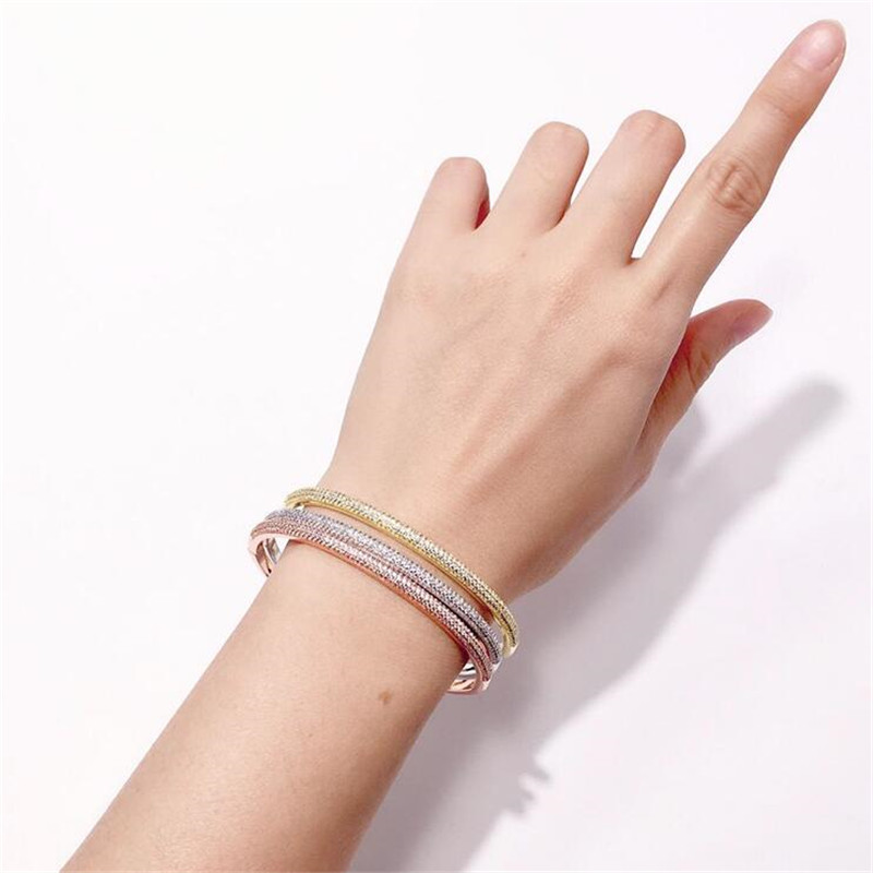 Choucong Brand Desgin Wedding Bangle Sparkling Luxury Jewelry 18K White Gold Fill Full White Sapphire Pave Zircon CZ Diamond Gemstones Women Bracelet 