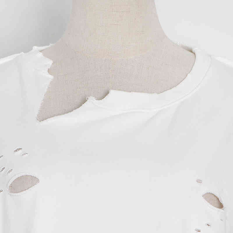 VGH White Streetwear Loose Tops For Women O Neck Long Sleeve Patchwork Hole Hollow Out Casual Sweatshirts Female Fashion New 210421