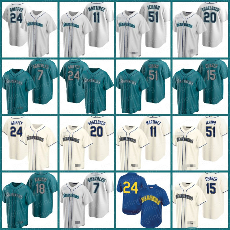 Seattle 1 Kyle Lewis Mariners Jerseys 11 Edgar Martinez 17 Mitch Haniger 7 Marco Gonzales Baseball Anthony Misiewicz Kendall Graveman Tom Mu, Blue;black