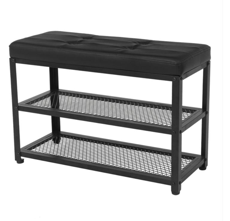 2021 Baking Dishes Pans Entryway Shoe Rack Cushioned Seat 3-Tier Organizer Blcak Color