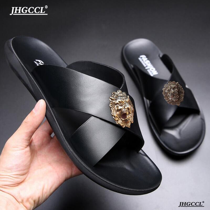 New style leather flip-flops for men, beach shoes for women, Plus size 46, 47, 48 sandals for women T2
