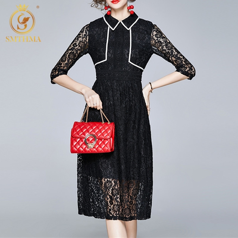 Fashion Designer Autumn Elegant Party Dress Women Turn-Down Collar Vintage Black White Lace Temperament Vestidos 210520, Photo color
Fashion Designer Autumn Elegant Party Dress Women Turn-Down Collar Vintage Black White Lace Temperament Vestidos 210520, Photo color