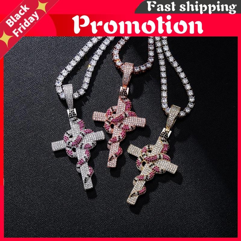 Pendant Necklaces Snake Winding Cross Necklace Iced Out Cubic Zirconia Christmas Halloween Hop Jewelry Gifts, Silver
Pendant Necklaces Snake Winding Cross Necklace Iced Out Cubic Zirconia Christmas Halloween Hop Jewelry Gifts, Silver