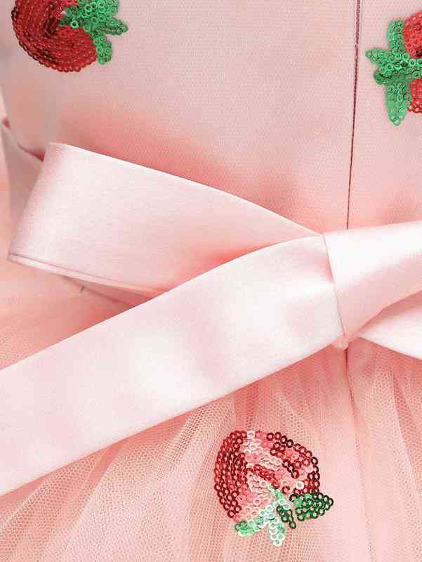 Baby Sequin Insert Strawberry Pattern Bow Front Mesh Gown Dress SHE