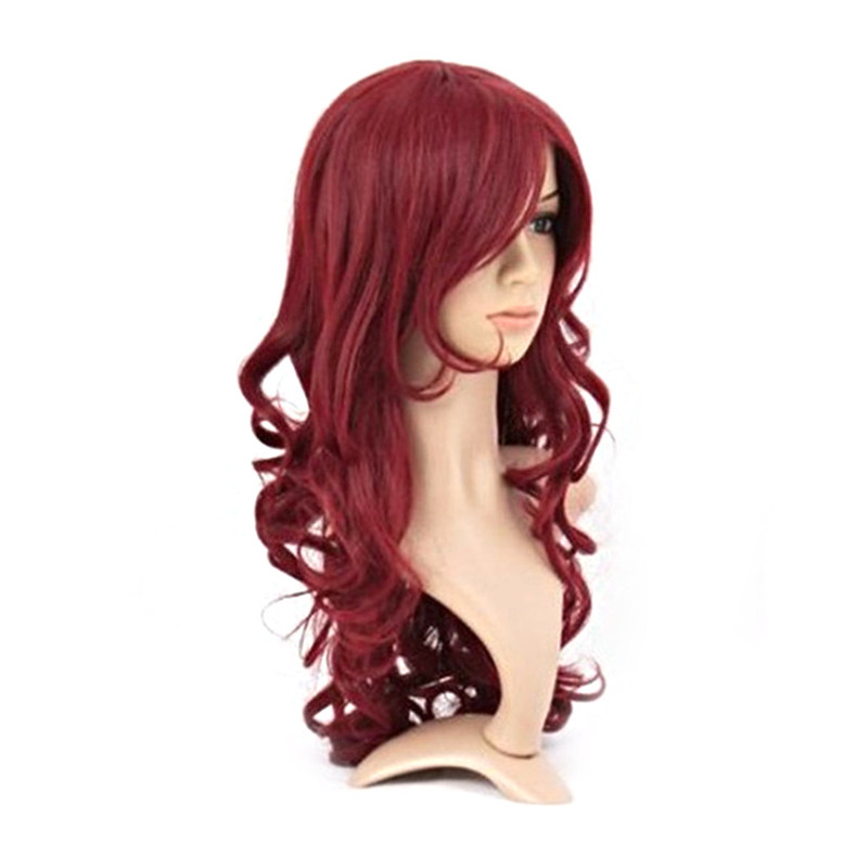 WoodFestival ladies long wavy wig burgundy synthetic hair wigs women heat resistant fiber wigs cosplay lolita oblique bangs