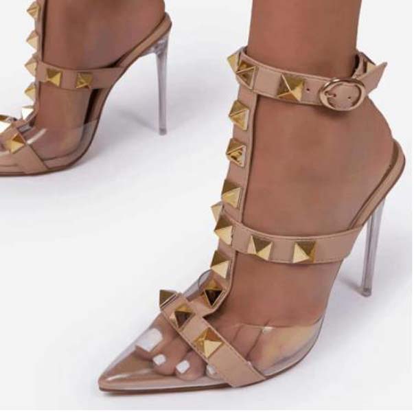 Roman rivet women's pump Party pointed sandals summer shoes high heels, Green