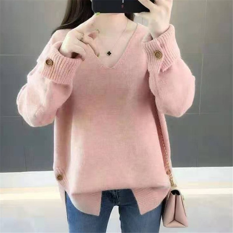 Spring Winter Plus Size Women Sweaters and Pullovers Cashmere V-neck Loose Korean Christmas Jumper 11843 210510