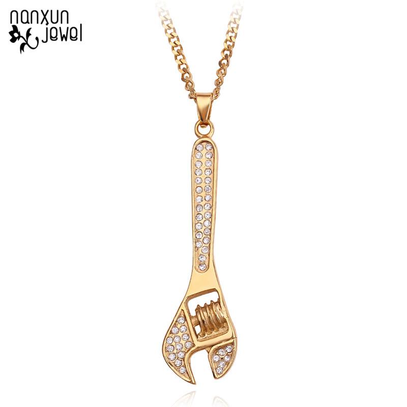 Pendant Necklaces Men Cool Metal Spanner Gold Color Crystal Wrench Link Chain Jewelry Mechanic Tool Hip Hop Necklace Gifts
Pendant Necklaces Men Cool Metal Spanner Gold Color Crystal Wrench Link Chain Jewelry Mechanic Tool Hip Hop Necklace Gifts