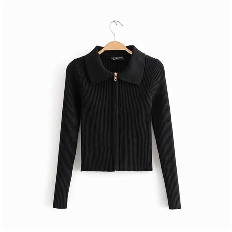 JMPRS Zipper Women Cardigans Sweater Sexy Autumn Long Sleeve Corpped Knitted Fashion Female Top Casual Slim Blouse 211011Z