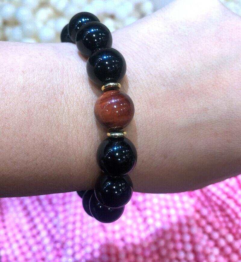 Bangle Lucky Black Agate And Red Tiger Eye Stone Elastic Wrist Exorcism Bracelet
Bangle Lucky Black Agate And Red Tiger Eye Stone Elastic Wrist Exorcism Bracelet