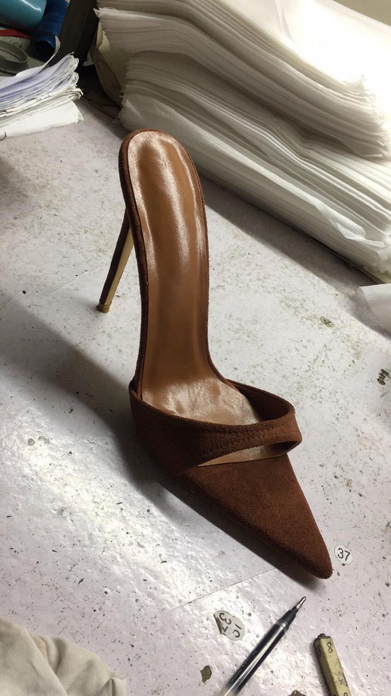 fashion chic sandals pointed toes strap stiletto heel Micro Suede high heels women party footwear big size designer shoe