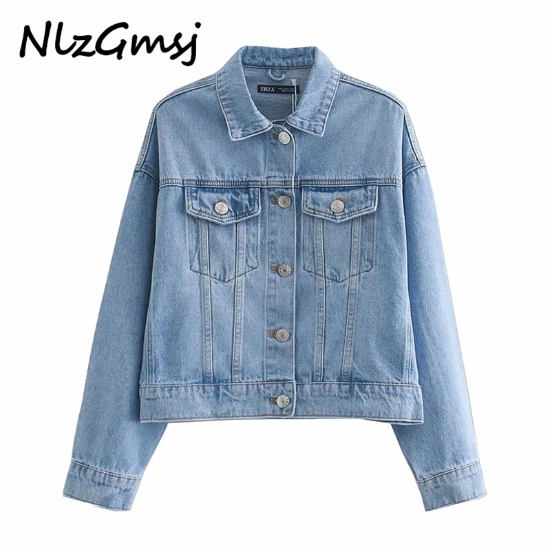 Women Fashion Wide Sleeve Cropped Denim Jacket Coat Vintage Lapel Collar Patch Pockets Female Outerwear Chic Top 210628, Blue
Women Fashion Wide Sleeve Cropped Denim Jacket Coat Vintage Lapel Collar Patch Pockets Female Outerwear Chic Top 210628, Blue