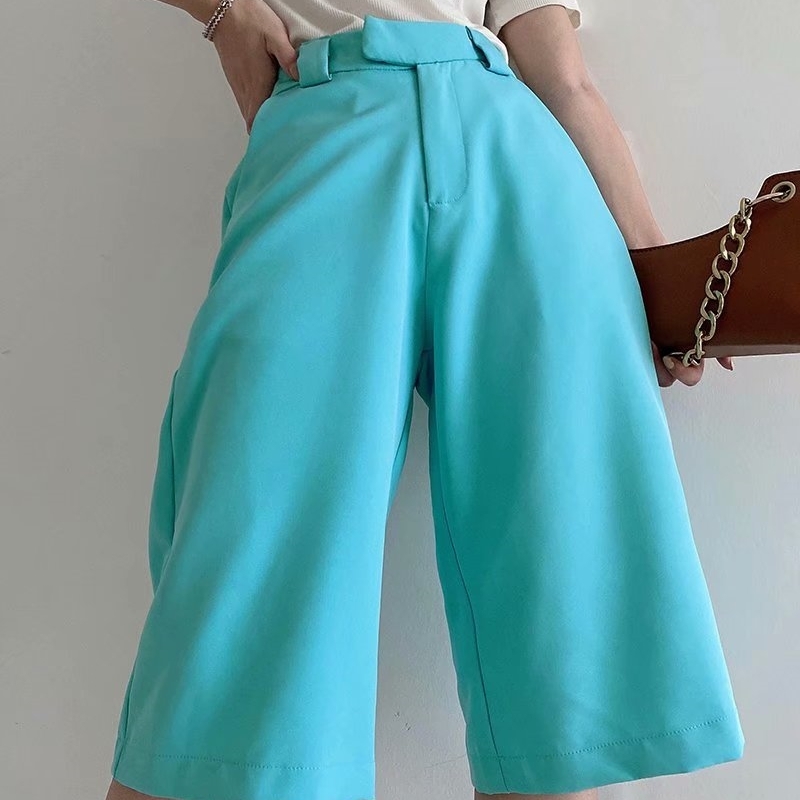 fashion women soild blue shorts summer ladies high waist female zipper feminine girls chic clothes 210430