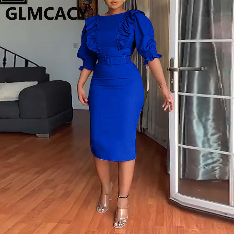 Women Classy Bodycon Dress Elegant Office Ladies Midi Dresses 210702