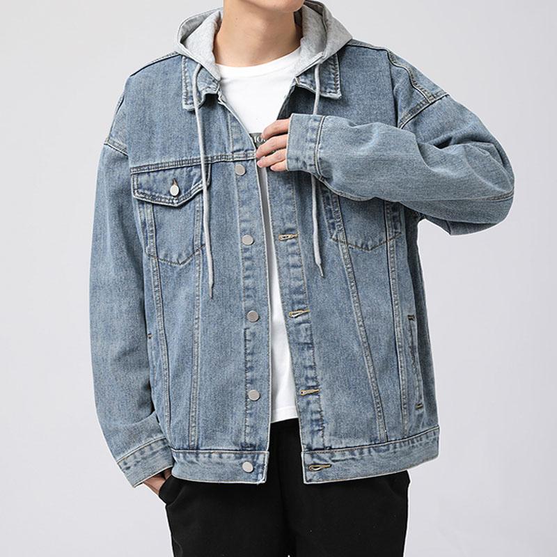 Fashion Jeans Jacket Men's Loose Hooded Outsidewear Spring Autumn Korean Coat Male Detachable Hood Streetwear Denim Casual Tops Jackets