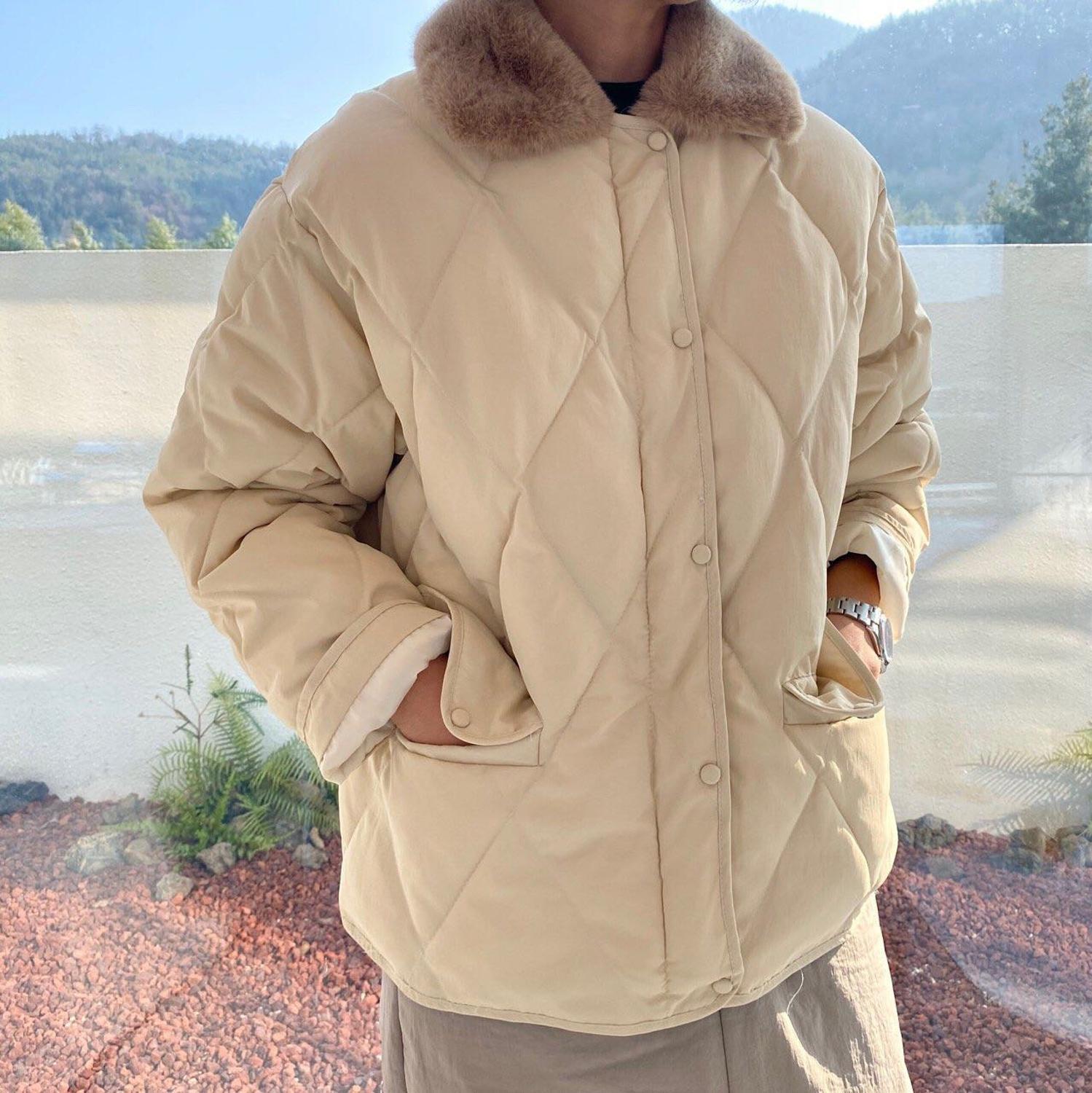 OL Faux Fur Collar Female Coat Winter Jacket Thick Warm Women Parkas Vintage Elegant Solid Single-breasted Parka 210421