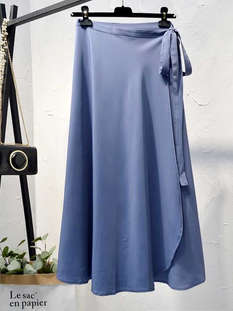 Summer Bohemian Sashes Long Wrap Skirt Side Split Ruffled Chiffon Beach Ankle Woman Skirts 210621