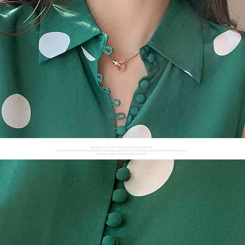 Summer Sleeveless Polka Dot Shirt Woman Casual Printing Women Clothing Button Turn Down Collar Female Blouse Blusas 14452 210508