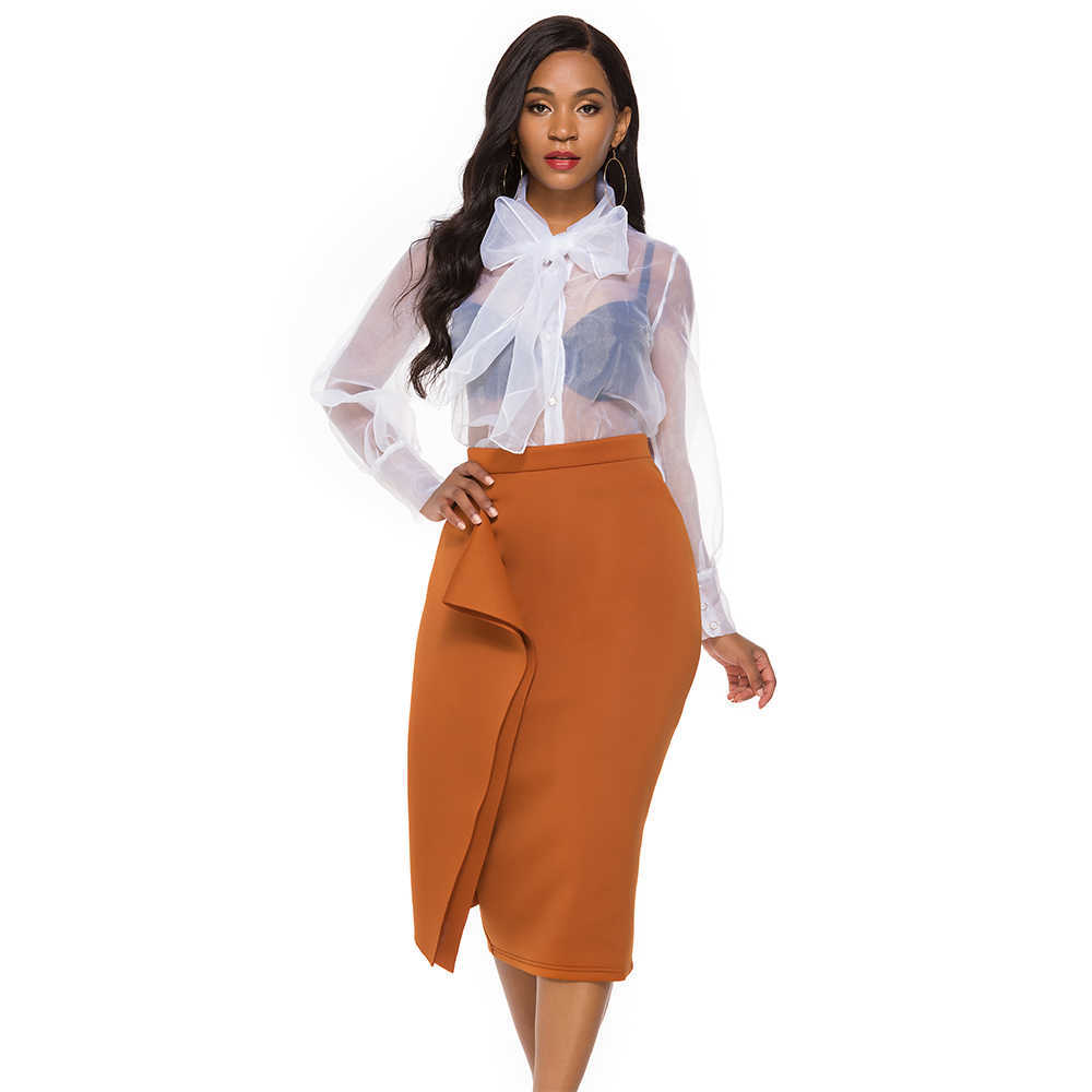 Women Bodycon Pencil Skirts High Waist Slim Midi Modest Classy Female Package Hip Jupes Falad Officewear Elegant Femme Fashion 210621