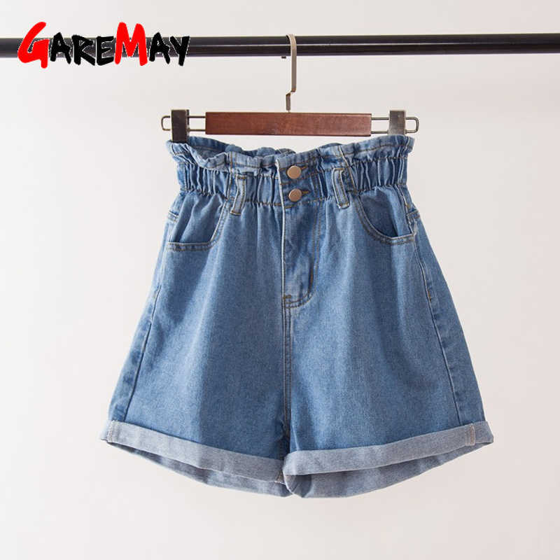 Garemay Women's Denim Shorts Large Size Summer 5Xl High Waist Elastic Harem Ruffle Jeans For Women Xxxl 210714