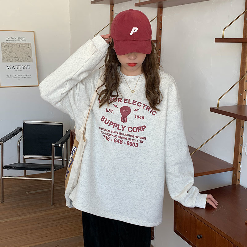 2 colors autumn winter Korean style Women Harakuju Sweatshirts cartoon print thick Sweatshirt Womens pullovers (X1689) 210423