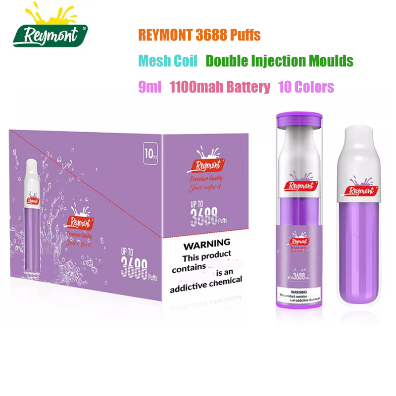 Disposable Vape Reymont 3688 Puffs Bars Plus E Cigarette 1100mah battery 9ML Capacity pen Mesh Coil LED Light Shinning Double Injection Moul
Disposable Vape Reymont 3688 Puffs Bars Plus E Cigarette 1100mah battery 9ML Capacity pen Mesh Coil LED Light Shinning Double Injection Moul