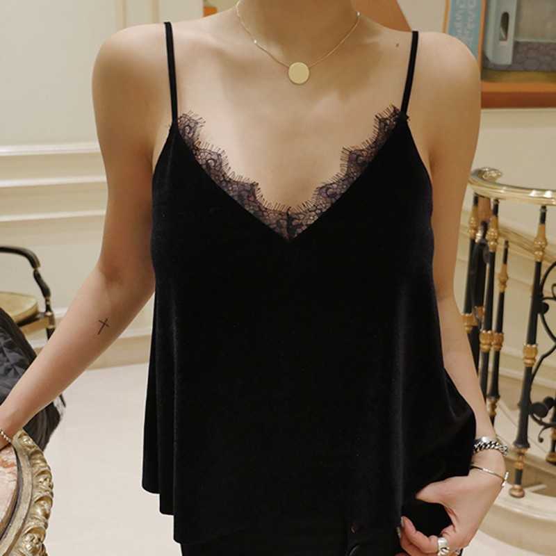 Fashion Sexy Lace Patchwork V-neck Velvet Crop Tops Summer Women Sleeveless Slim Velour Short Camisoles Ladies Tank Top 5XL 210601, Black
Fashion Sexy Lace Patchwork V-neck Velvet Crop Tops Summer Women Sleeveless Slim Velour Short Camisoles Ladies Tank Top 5XL 210601, Black