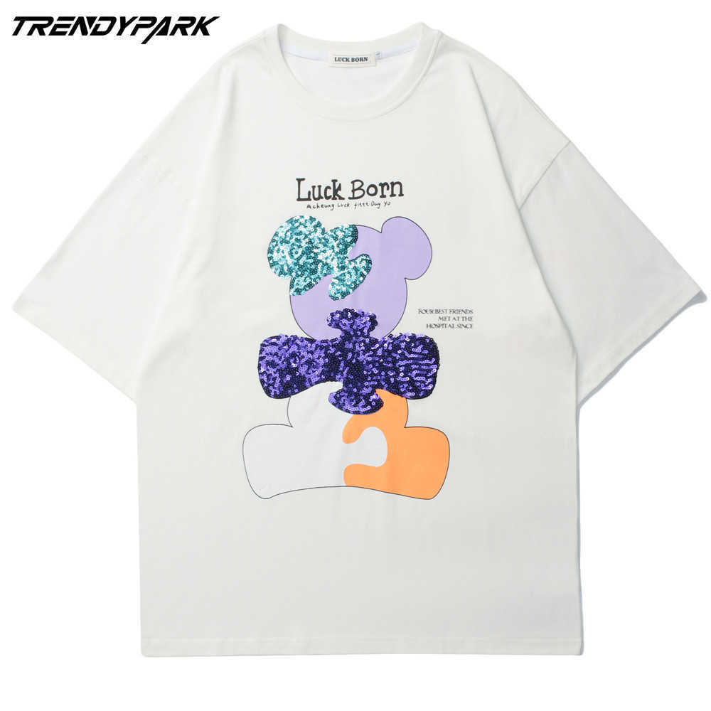 Men's T-shirt Summer Short Sleeve Reflector Embroidery Tee Hip Hop Oversized Cotton Casual Harajuku Streetwear Tshirts Clothing 210601