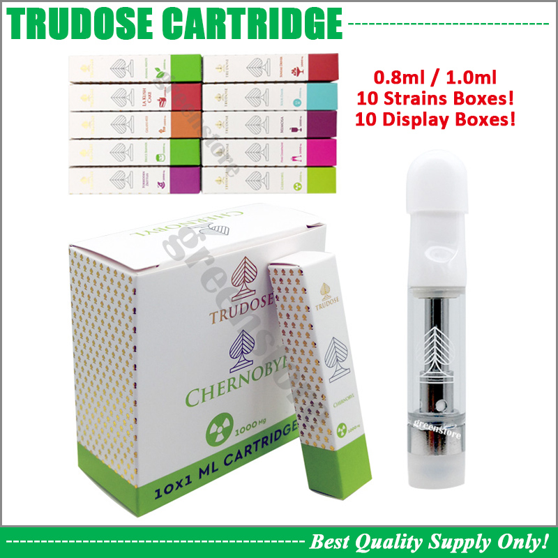 

Premium Trudose Vape Cartridges 0.8ML 1.0ML Atomizer Pyrex Glass Tank Ceramic Coil Thick Oil Carts Raw Garden Cartridge C21 Mad Primal