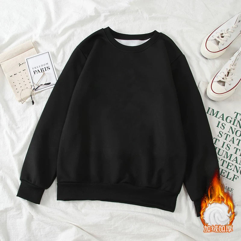Autumn Winter Solid Hoodies Women Casual O Neck Long Sleeve Thicken Warm Sweatshirts Korean Black Loose Female Plus Size 210522