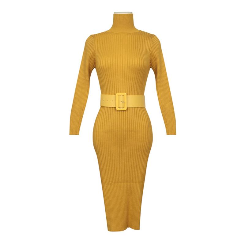 Casual Dresses VSUE Yellow Black Brown Solid Long-Sleeve Sash Knitted Knee Length Dress Autumn Winter Elegant Sexy High Neck D2066
Casual Dresses VSUE Yellow Black Brown Solid Long-Sleeve Sash Knitted Knee Length Dress Autumn Winter Elegant Sexy High Neck D2066