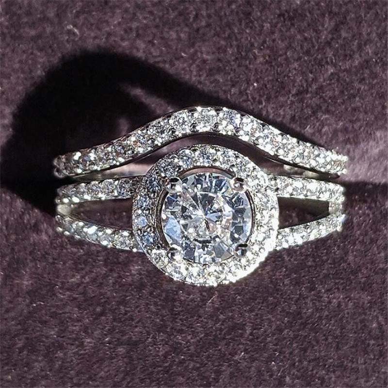 2022 Choucong Brand Wedding Rings Luxury Jewelry 925 Sterling Silver Round Cut White Topaz CZ Diamond Gemstones Eternity Party Women Bridal Couple Rin