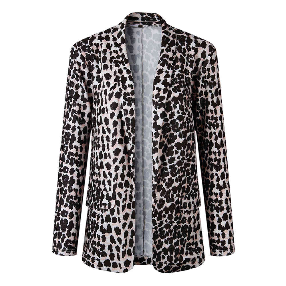 Women Autumn Vintage Leopard Blazers Work Office Lady Slim Skin Print Suits with Pockets Casual and Jackets Tops 210428